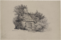 DD 030b
<br/>
Boerderij met rieten dak in een bosje
<br/>
<em>Heijl, Marinus (1836-1931)</em>